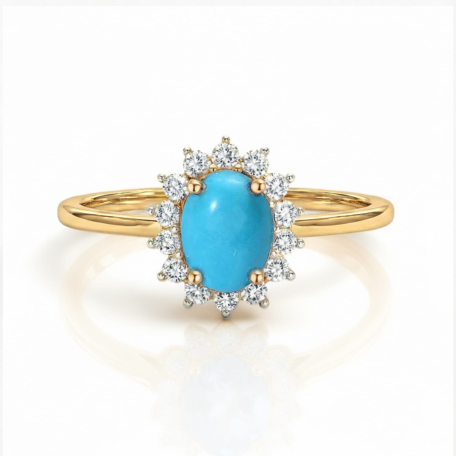 Princess Diana Inspired Arizona Sleeping Beauty Turquoise December Birthstone Halo Ring in Sterling Silver with 18K Vermeil Yellow Gold 7363179 0