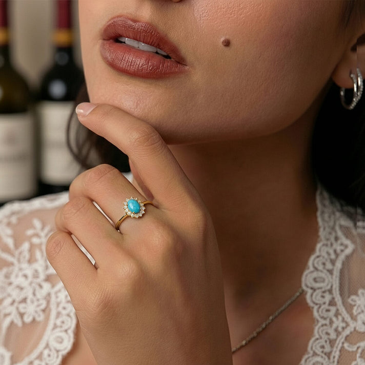 Princess Diana Inspired Ethiopian Welo Opal October Birthstone Halo Ring in Sterling Silver with Platinum Plating 7442396 2