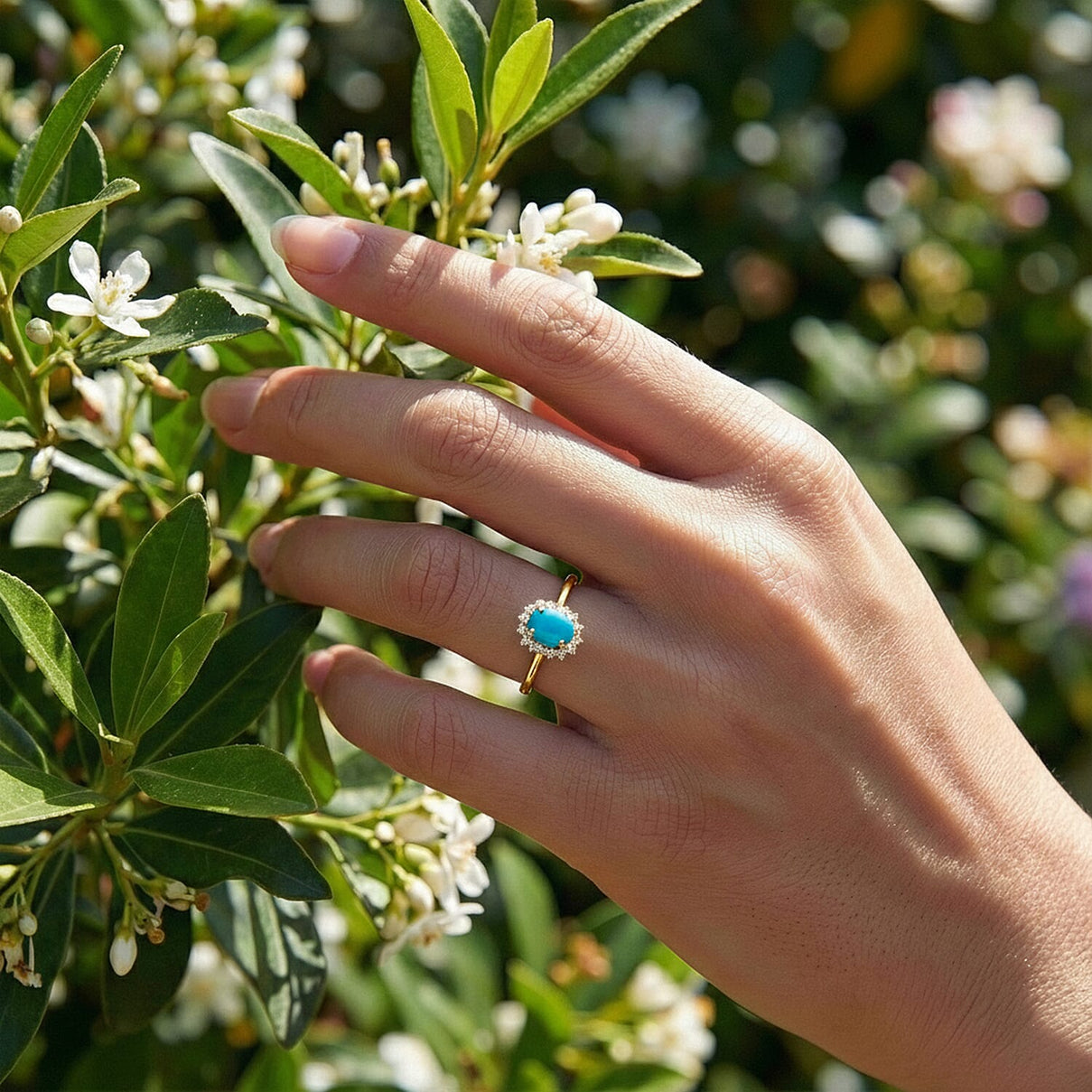 Princess Diana Inspired Arizona Sleeping Beauty Turquoise December Birthstone Halo Ring in Sterling Silver with 18K Vermeil Yellow Gold 7363179 3