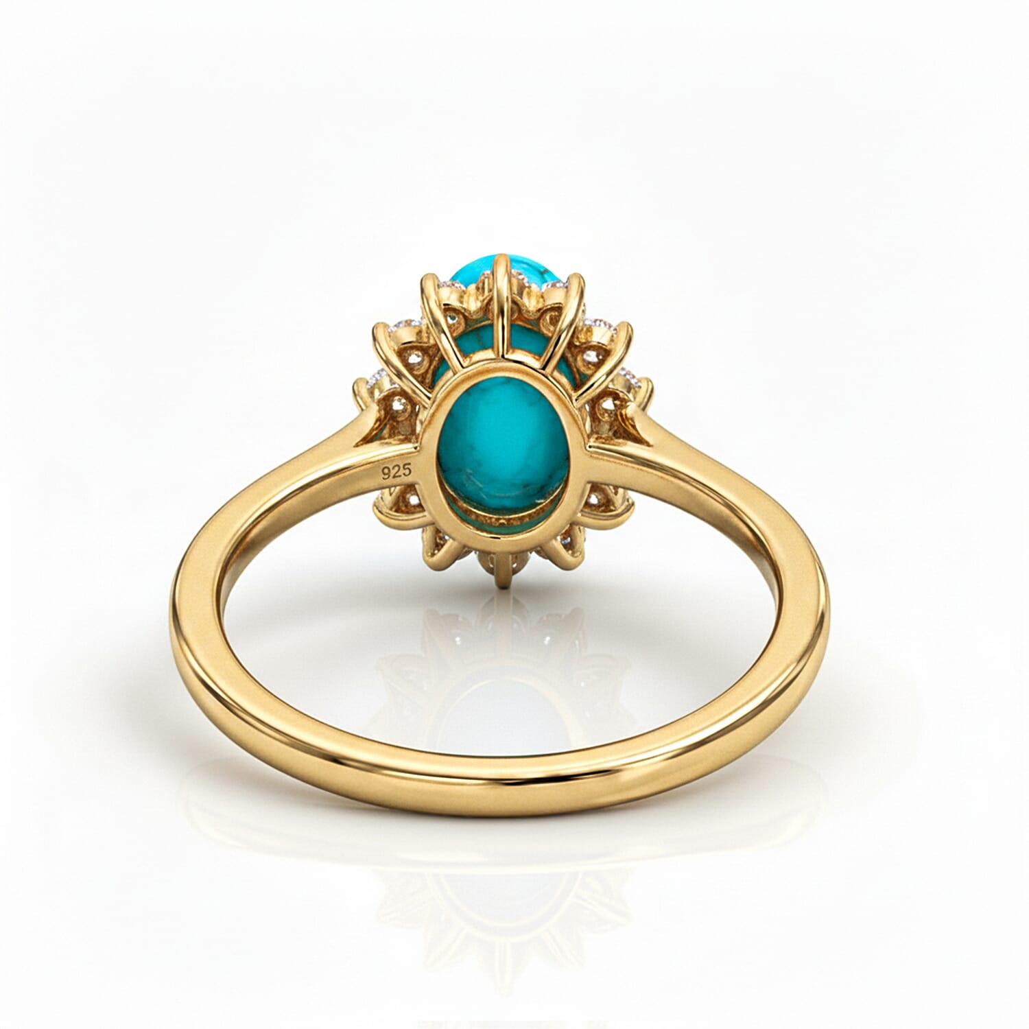 Princess Diana Inspired Arizona Sleeping Beauty Turquoise December Birthstone Halo Ring in Sterling Silver with 18K Vermeil Yellow Gold 7363179 8