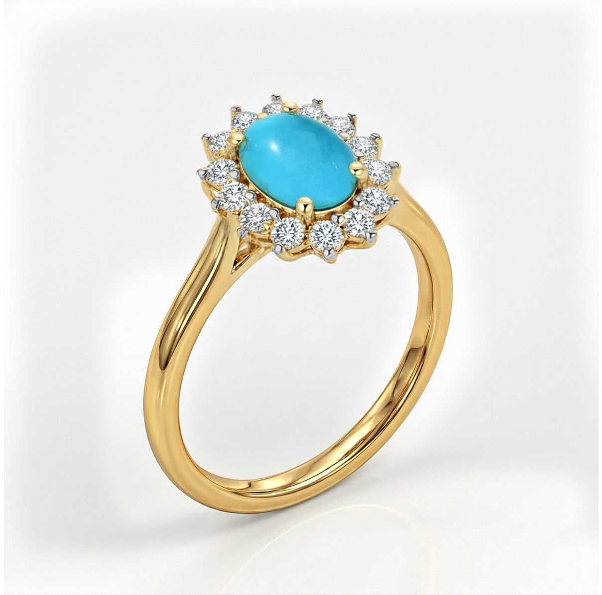 Princess Diana Inspired Arizona Sleeping Beauty Turquoise December Birthstone Halo Ring in Sterling Silver with 18K Vermeil Yellow Gold 7363179 9