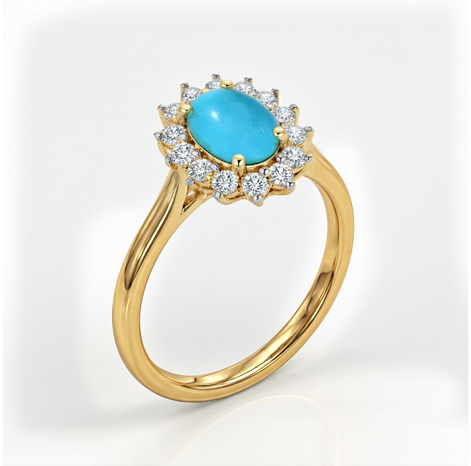 Princess Diana Inspired Arizona Sleeping Beauty Turquoise December Birthstone Halo Ring in Sterling Silver with 18K Vermeil Yellow Gold 7363179 9