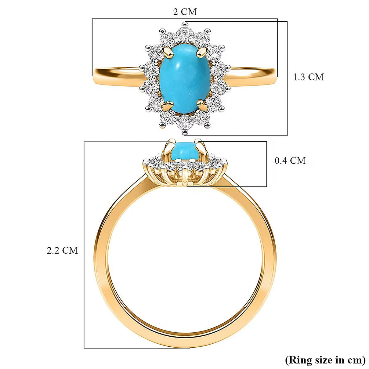 Princess Diana Inspired Arizona Sleeping Beauty Turquoise December Birthstone Halo Ring in Sterling Silver with 18K Vermeil Yellow Gold 7363179 10