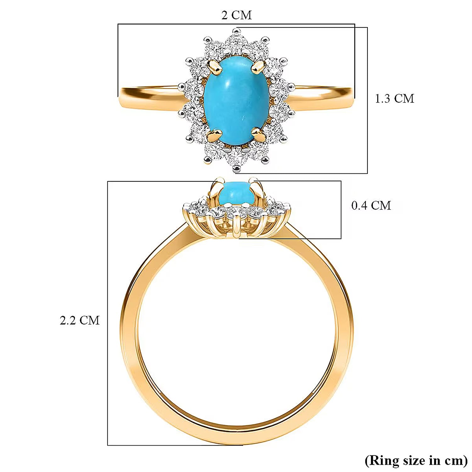 Princess Diana Inspired Arizona Sleeping Beauty Turquoise December Birthstone Halo Ring in Sterling Silver with 18K Vermeil Yellow Gold 7363179 10