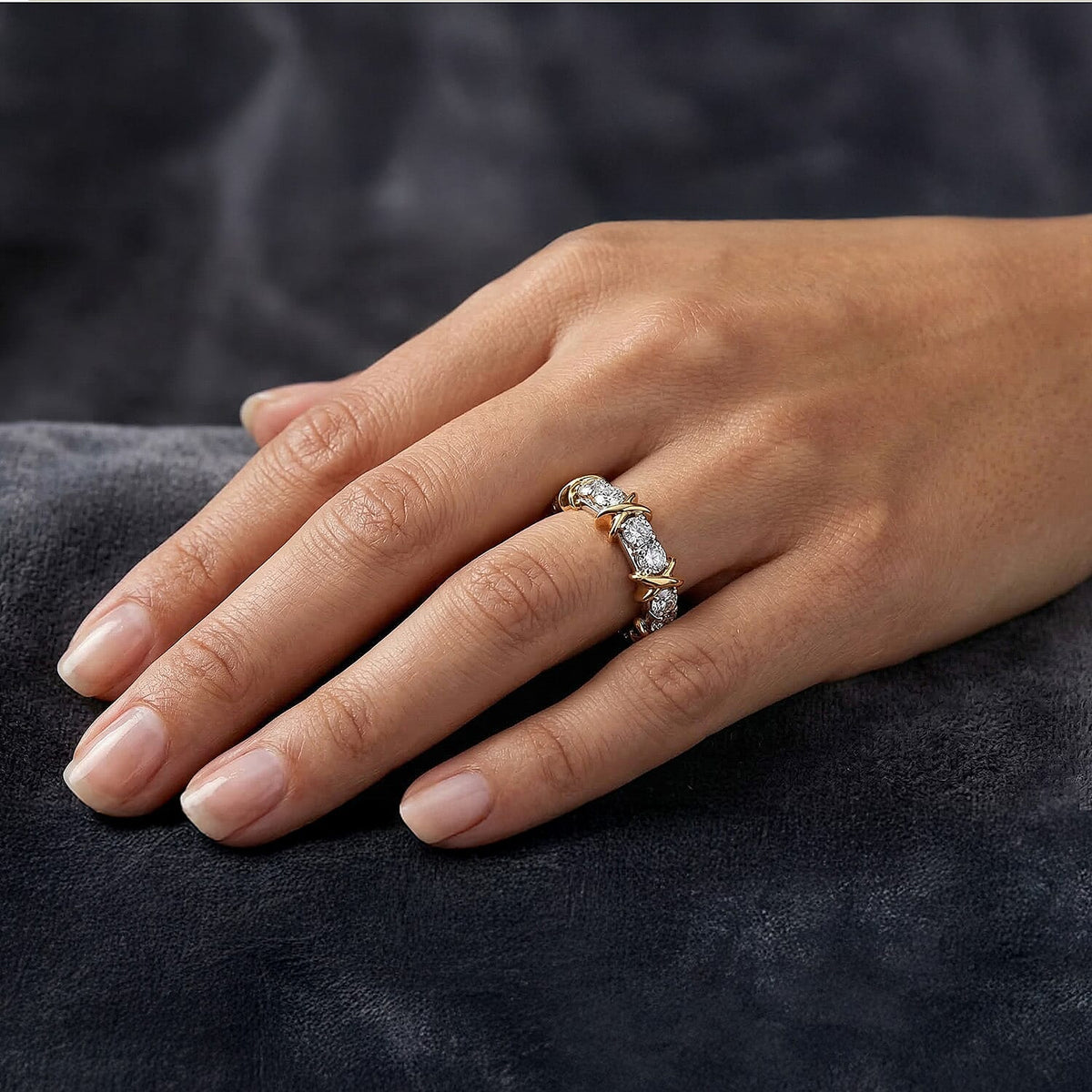 Biggest Deal Moissanite Wedding Band Ring in Two-Tone (18K Vermeil Yellow Gold Plated and Platinum Overlay) Sterling Silver 1.64 Ct 7383115 2