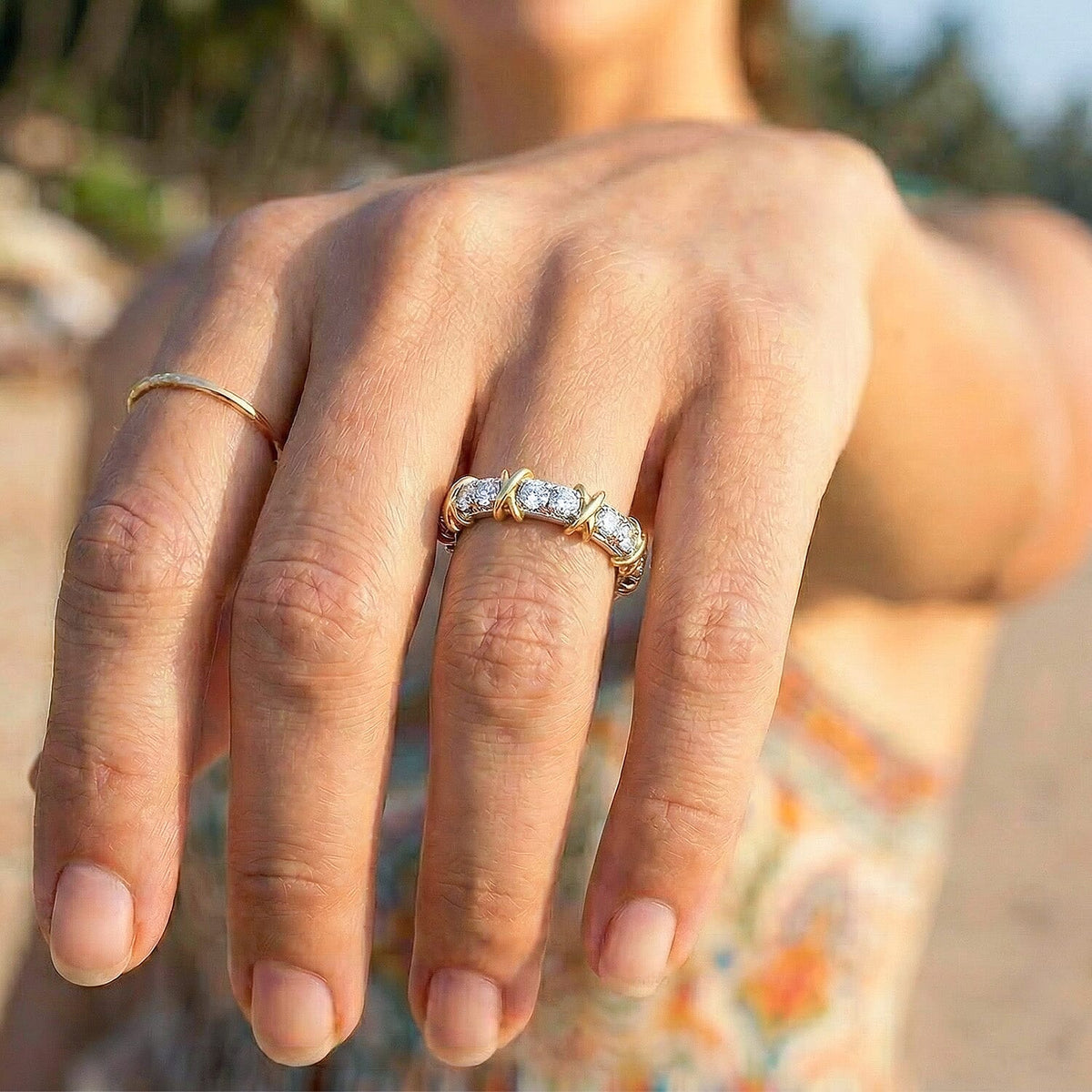 Biggest Deal Moissanite Wedding Band Ring in Two-Tone (18K Vermeil Yellow Gold Plated and Platinum Overlay) Sterling Silver 1.64 Ct 7383115 3