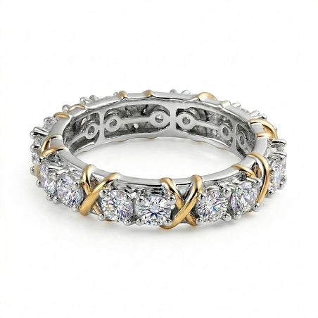 Biggest Deal Moissanite Wedding Band Ring in Two-Tone (18K Vermeil Yellow Gold Plated and Platinum Overlay) Sterling Silver 1.64 Ct 7383116 1