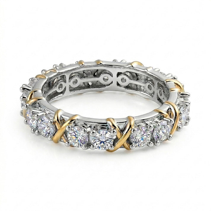 Biggest Deal Moissanite Wedding Band Ring in Two-Tone (18K Vermeil Yellow Gold Plated and Platinum Overlay) Sterling Silver 1.64 Ct 7383119 1