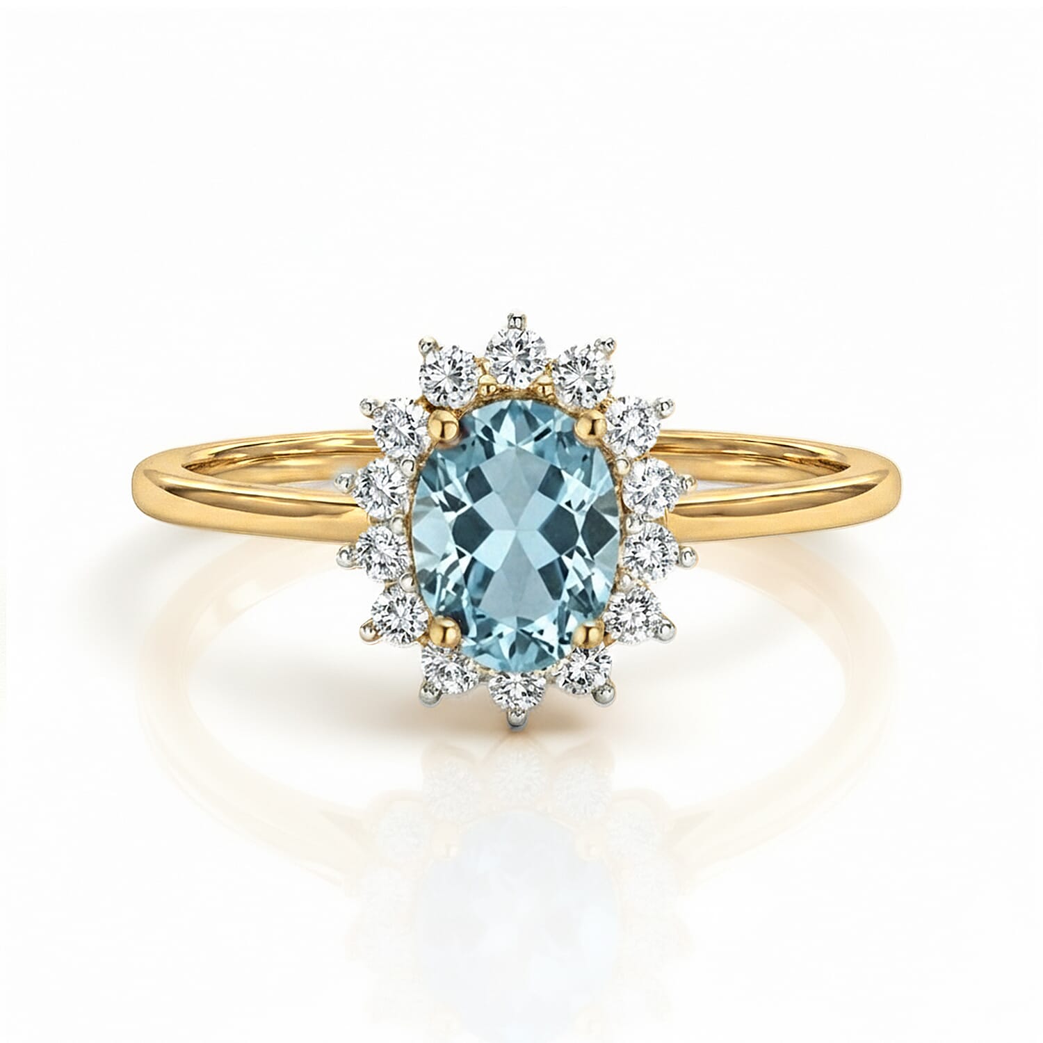 Princess Diana Inspired Aquamarine March Birthstone Halo Ring in Sterling Silver with 18K Vermeil Yellow Gold 7442081 0