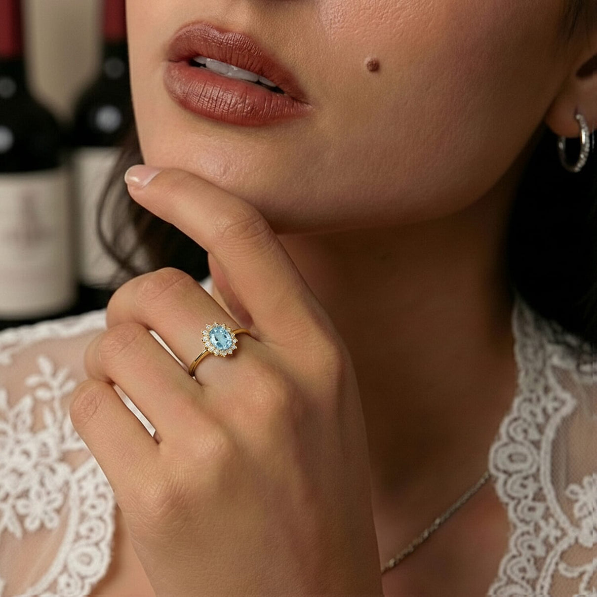 Princess Diana Inspired Aquamarine March Birthstone Halo Ring in Sterling Silver with 18K Vermeil Yellow Gold 7442081 2