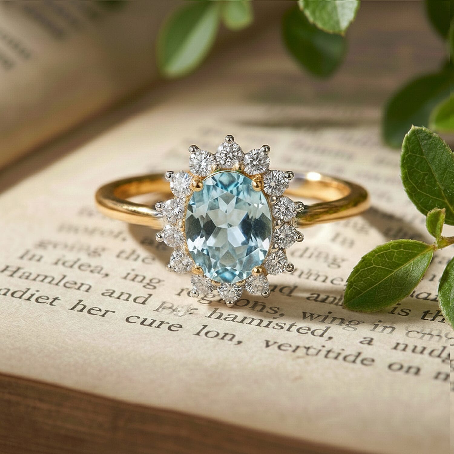 Princess Diana Inspired Aquamarine March Birthstone Halo Ring in Sterling Silver with 18K Vermeil Yellow Gold 7442081 5