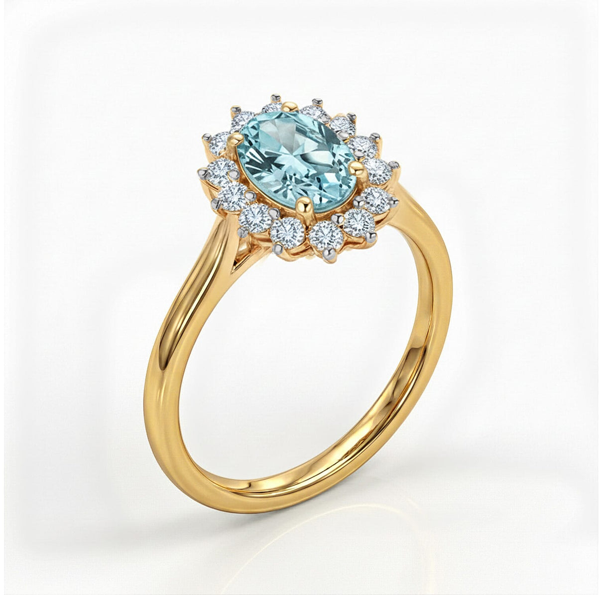 Princess Diana Inspired Aquamarine March Birthstone Halo Ring in Sterling Silver with 18K Vermeil Yellow Gold 7442081 9