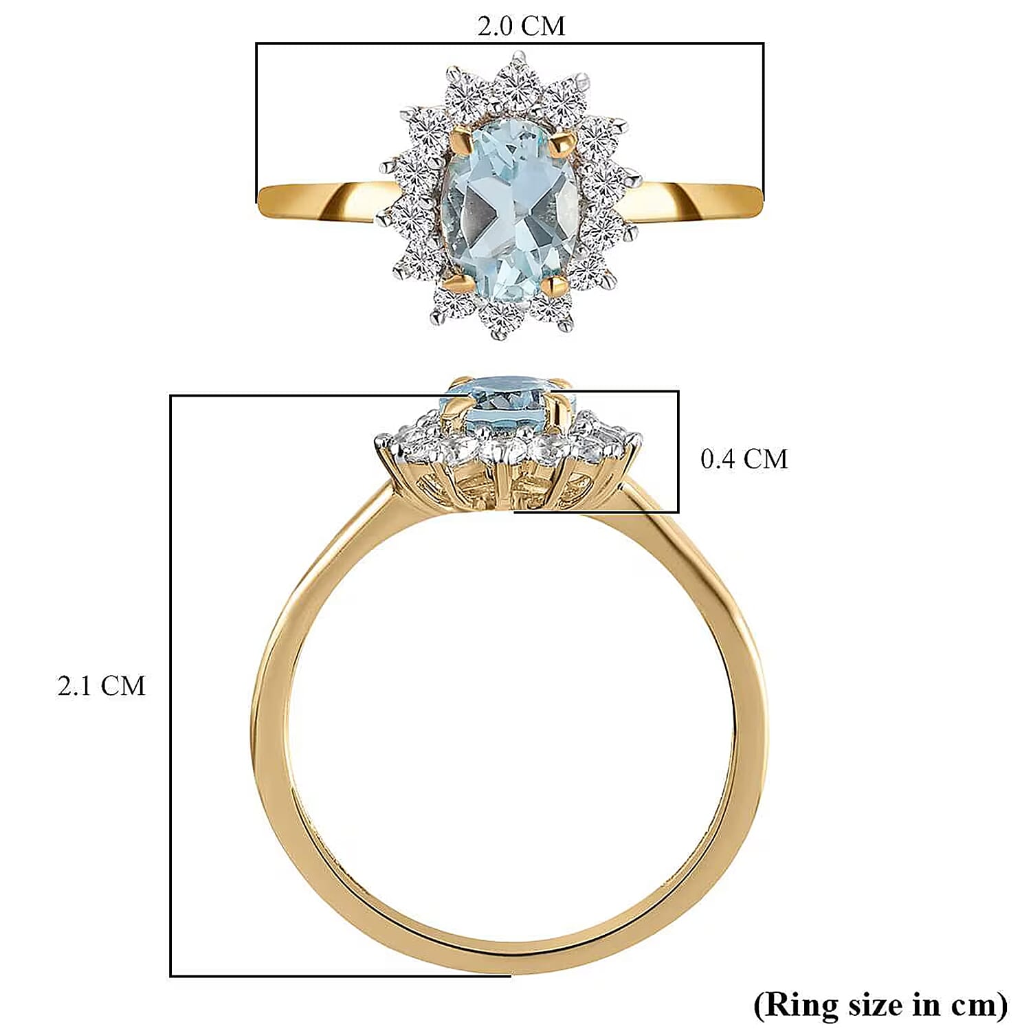 Princess Diana Inspired Aquamarine March Birthstone Halo Ring in Sterling Silver with 18K Vermeil Yellow Gold 7442081 10