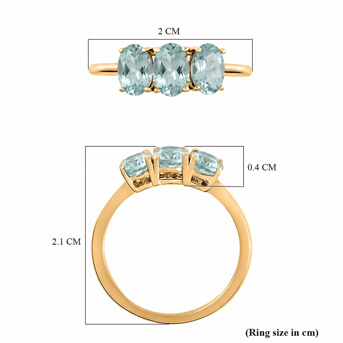 Aquamarine Trilogy Ring in 18K Vermeil Yellow Gold Over Sterling Silver 7442130 8