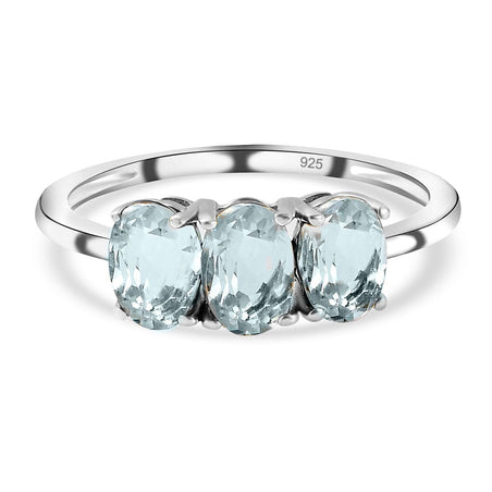 Aqumarine Trilogy Ring in Platinum Overlay Sterling Silver 7442141 1