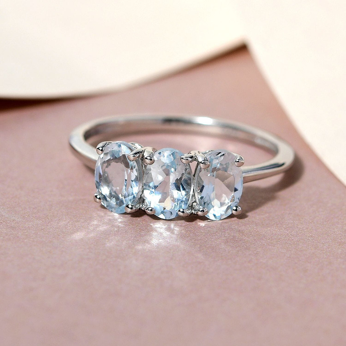 Aqumarine Trilogy Ring in Platinum Overlay Sterling Silver 7442141 2