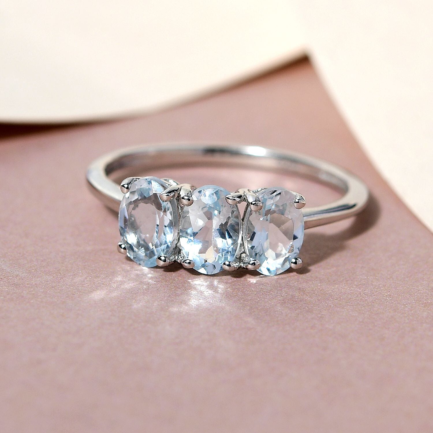 Aqumarine Trilogy Ring in Platinum Overlay Sterling Silver 7442141 2