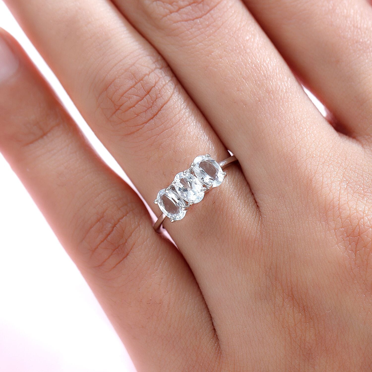 Aqumarine Trilogy Ring in Platinum Overlay Sterling Silver 7442141 3