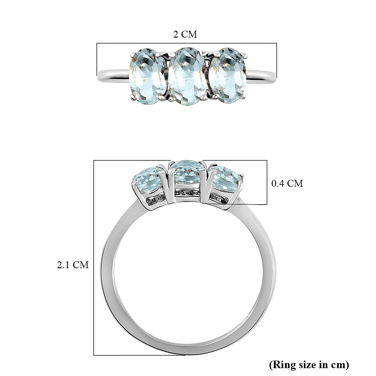 Aqumarine Trilogy Ring in Platinum Overlay Sterling Silver 7442141 6