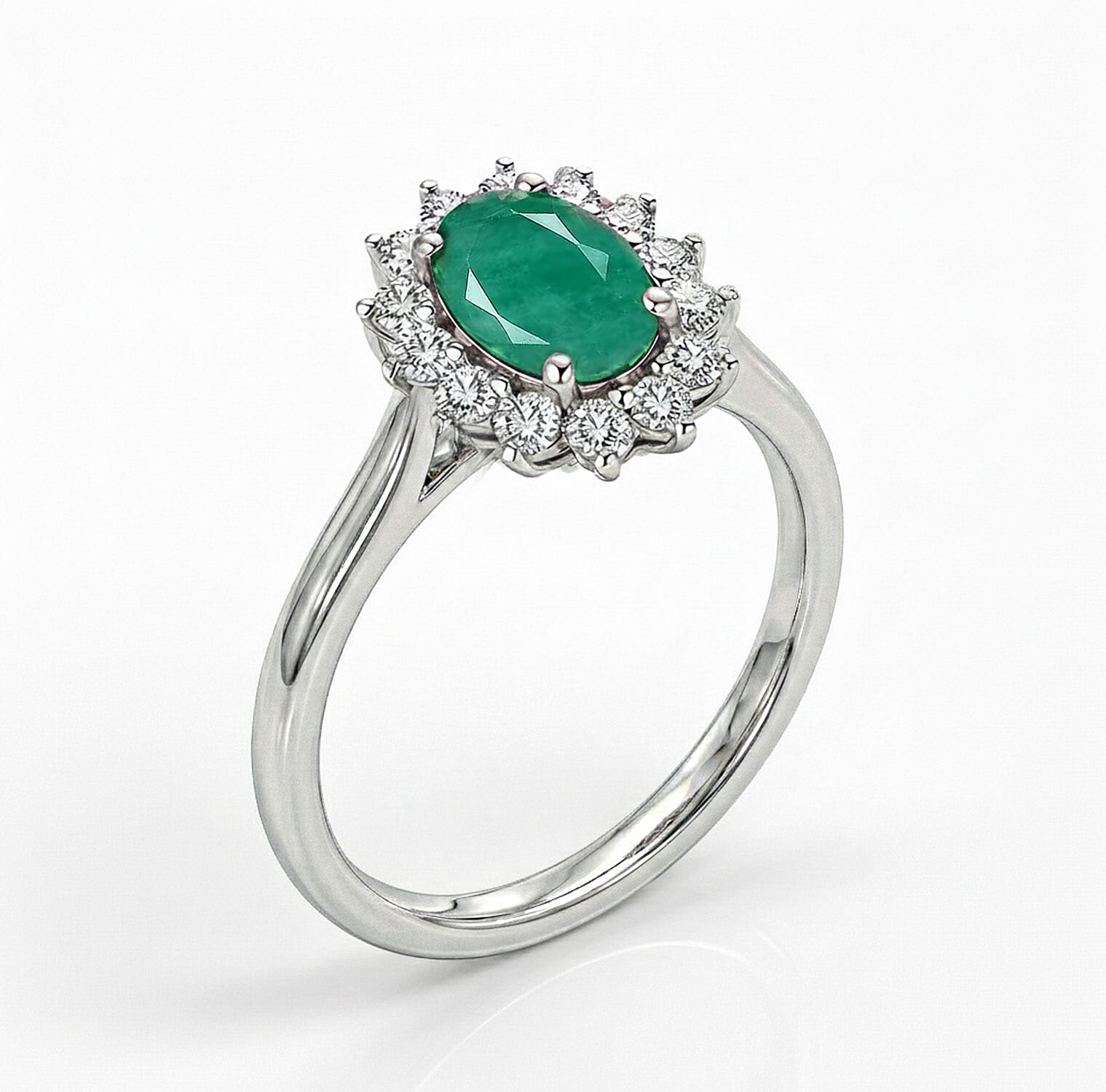 Princess Diana Inspired Socoto Emerald May Birthstone Halo Ring in Sterling Silver with Platinum Plating 7442164 9