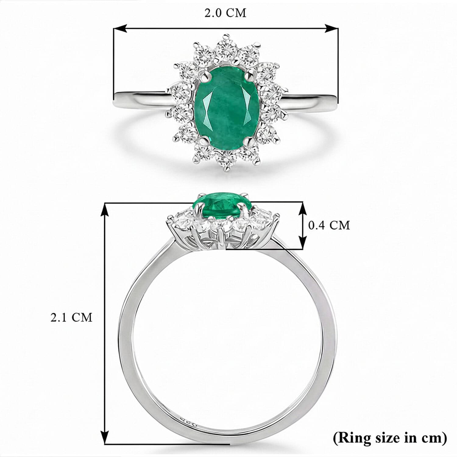 Princess Diana Inspired Socoto Emerald May Birthstone Halo Ring in Sterling Silver with Platinum Plating 7442164 10