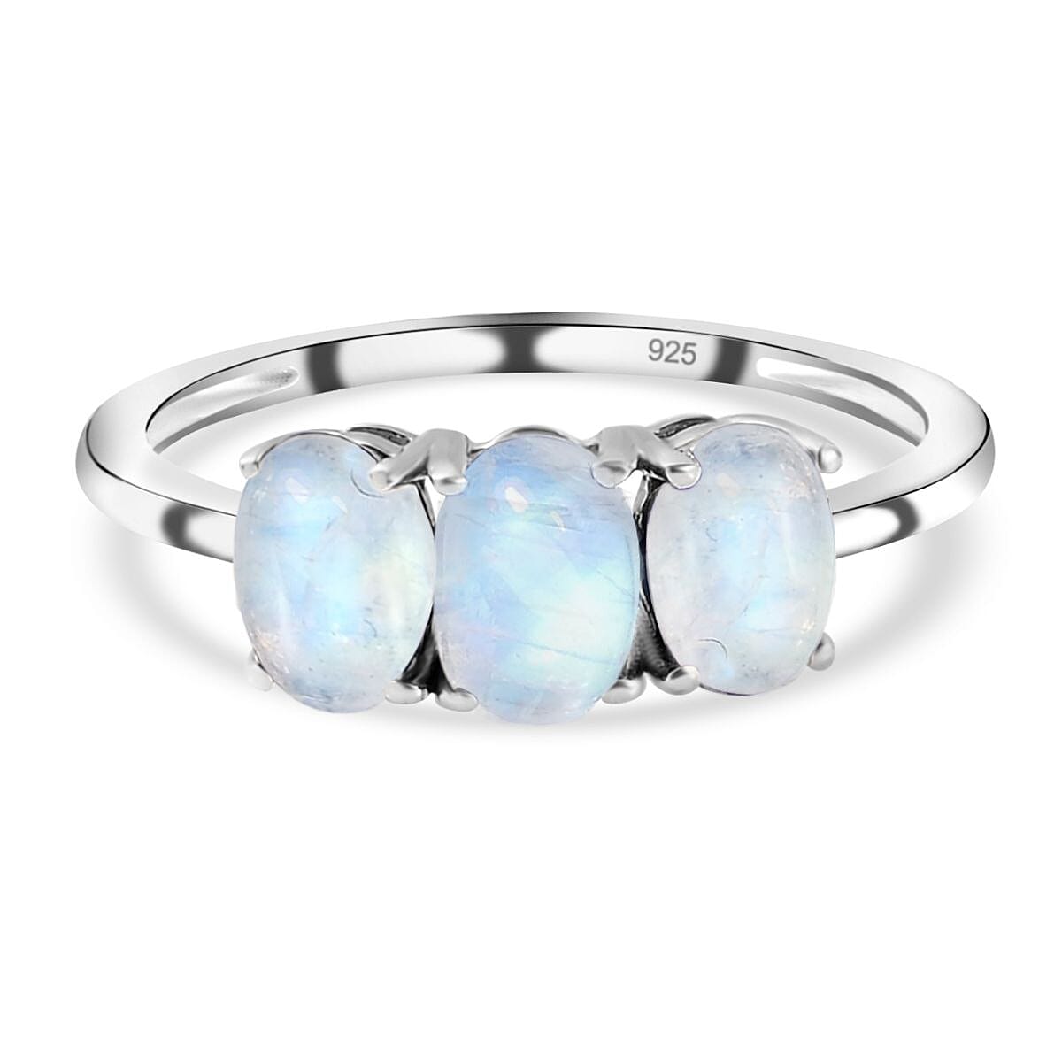 Rainbow Moonstone Trilogy Ring in Platinum Overlay Sterling Silver 7442237 0