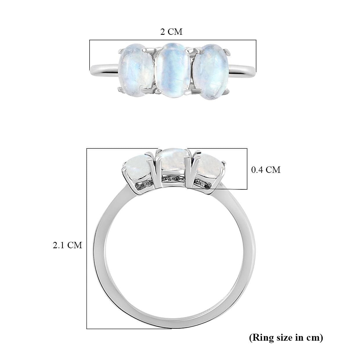 Rainbow Moonstone Trilogy Ring in Platinum Overlay Sterling Silver 7442237 6