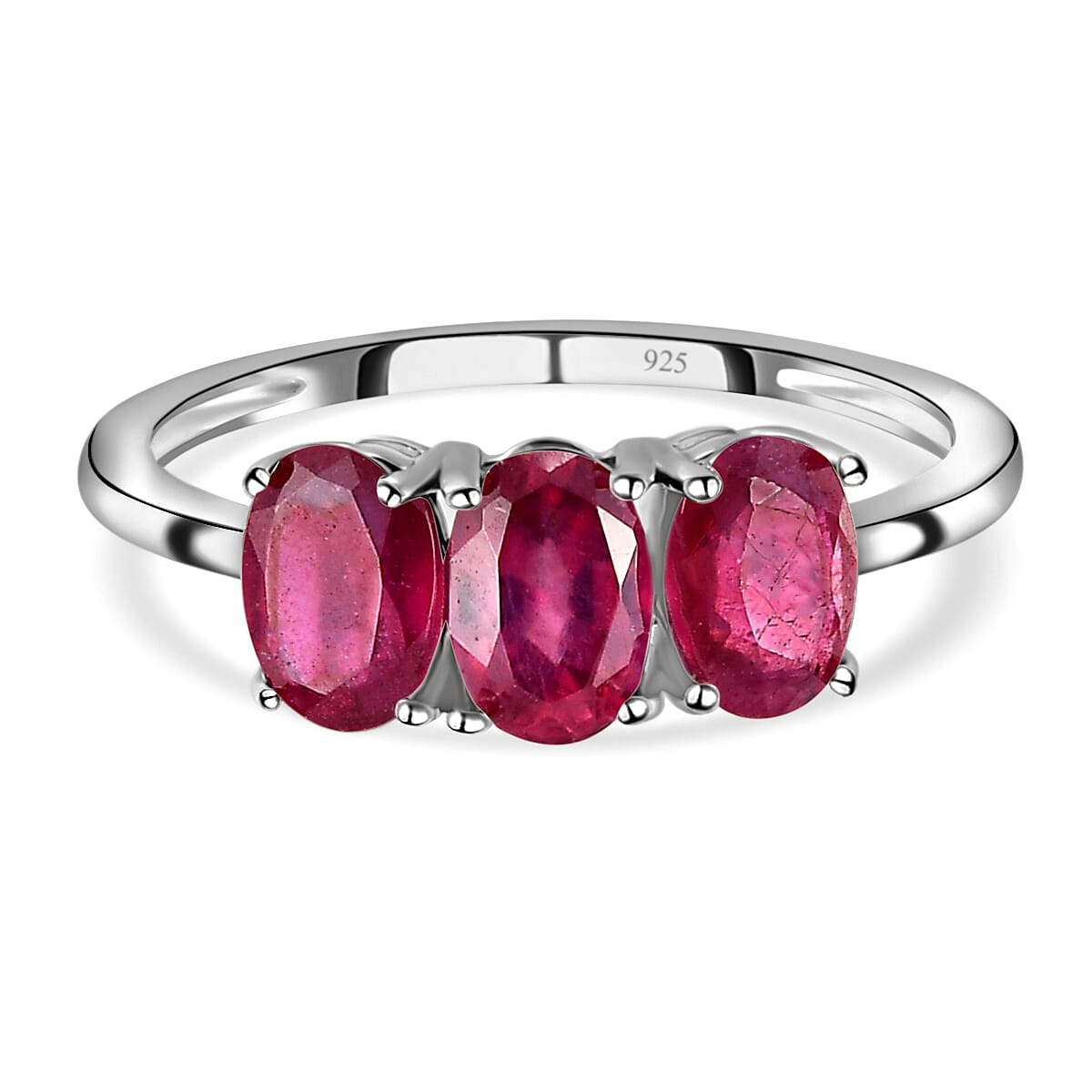 African Ruby Trilogy Ring in Platinum Overlay Sterling Silver 7442267 0
