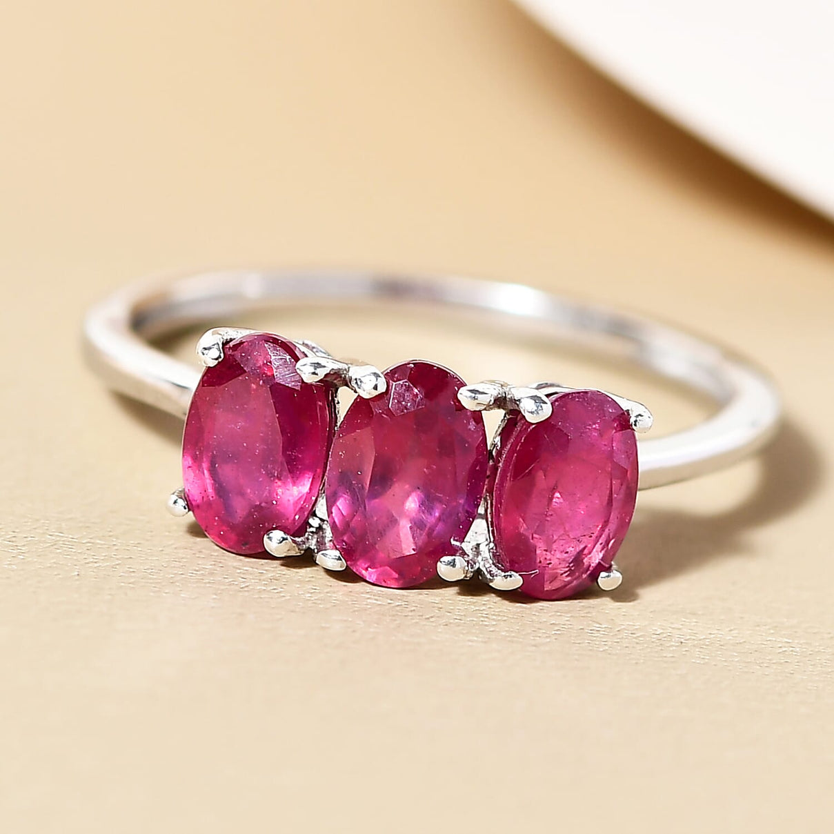 African Ruby Trilogy Ring in Platinum Overlay Sterling Silver 7442267 2