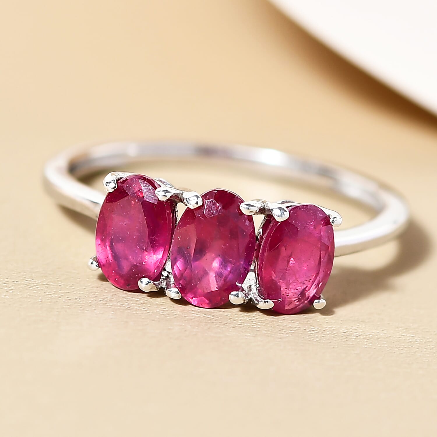 African Ruby Trilogy Ring in Platinum Overlay Sterling Silver 7442267 2