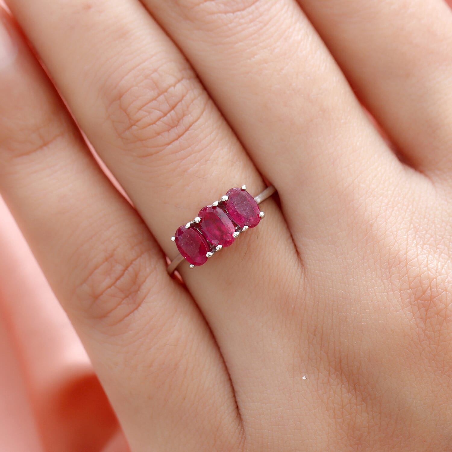 African Ruby Trilogy Ring in Platinum Overlay Sterling Silver 7442267 3