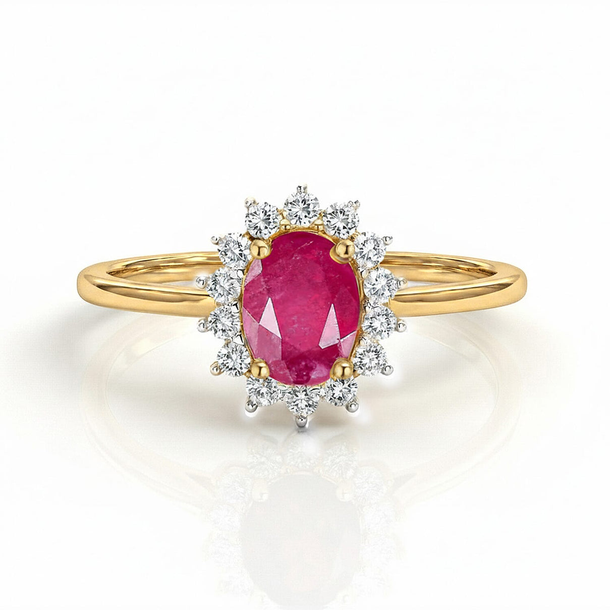 Princess Diana Inspired Ruby (FF) July Birthstone Halo Ring in Sterling Silver with 18K Vermeil Yellow Gold 7442293 0