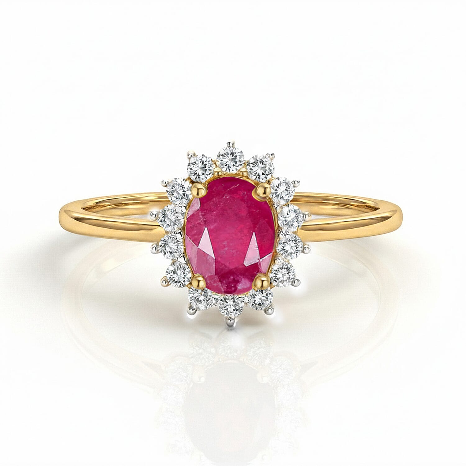 Princess Diana Inspired Ruby (FF) July Birthstone Halo Ring in Sterling Silver with 18K Vermeil Yellow Gold 7442293 0
