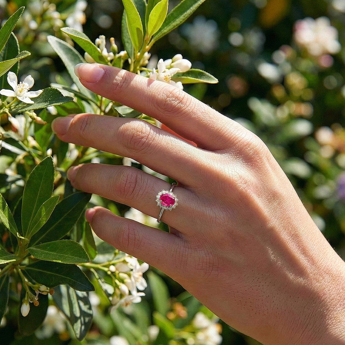 Princess Diana Inspired Ruby (FF) July Birthstone Halo Ring in Sterling Silver with 18K Vermeil Yellow Gold 7442293 3