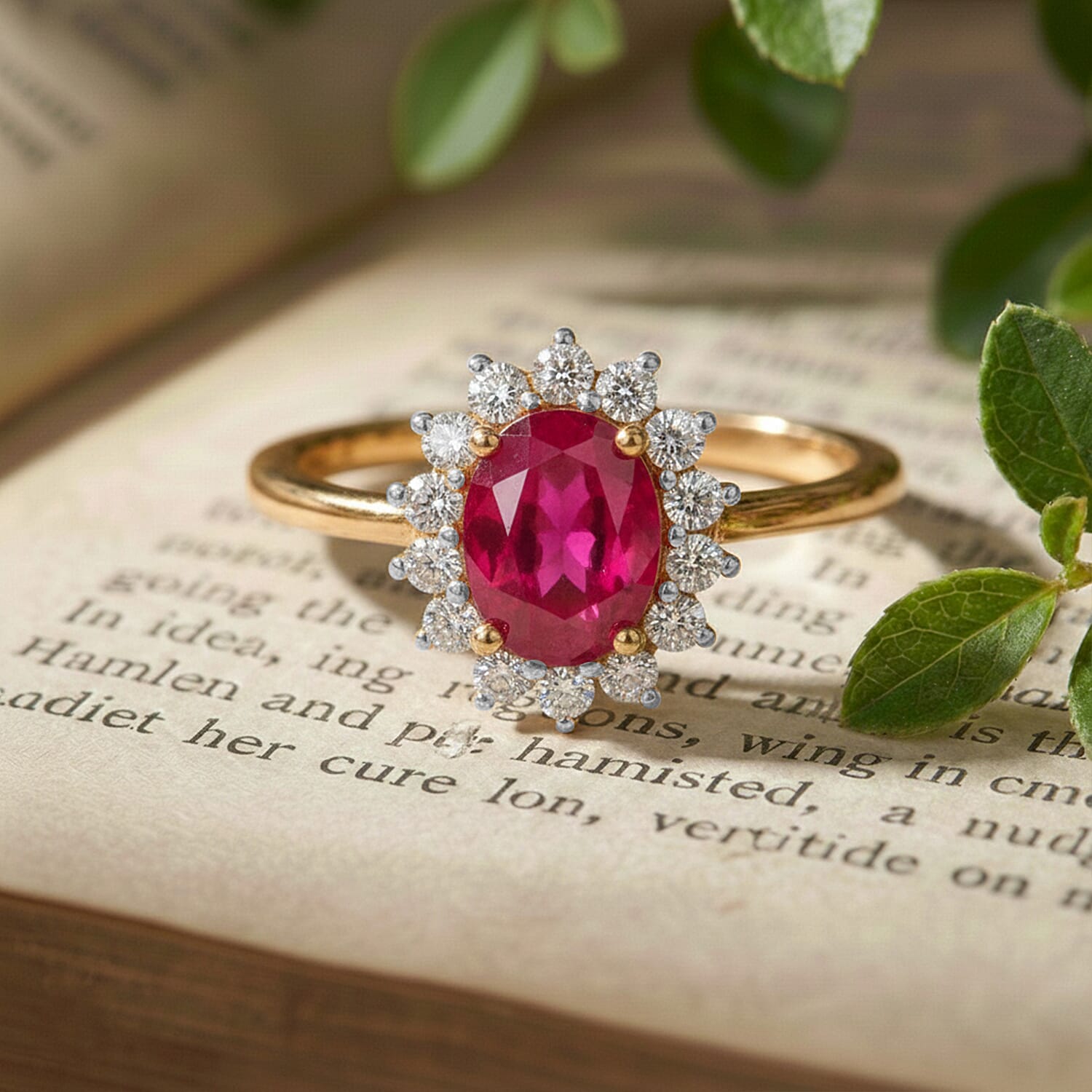 Princess Diana Inspired Ruby (FF) July Birthstone Halo Ring in Sterling Silver with 18K Vermeil Yellow Gold 7442293 5
