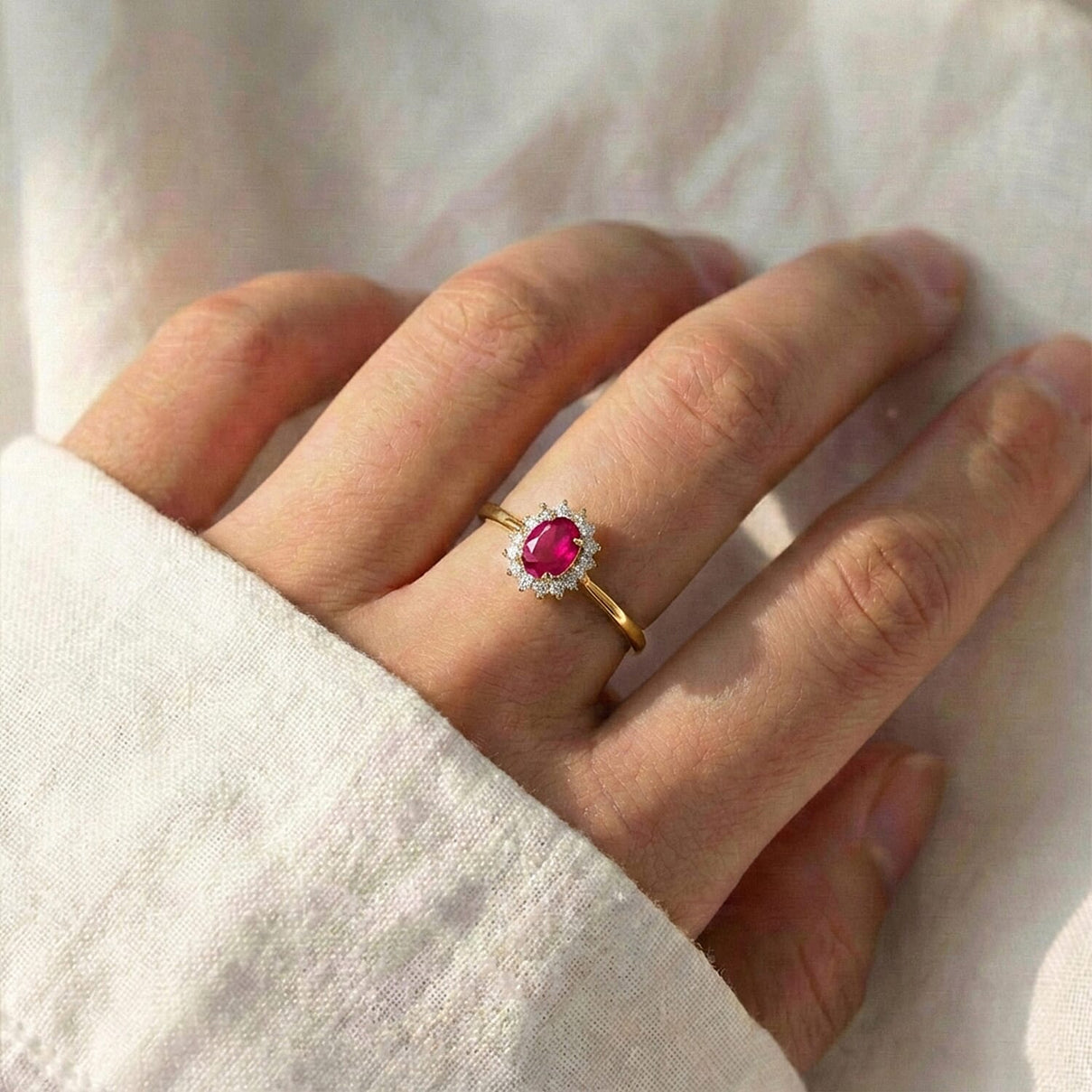 Princess Diana Inspired Ruby (FF) July Birthstone Halo Ring in Sterling Silver with 18K Vermeil Yellow Gold 7442293 6