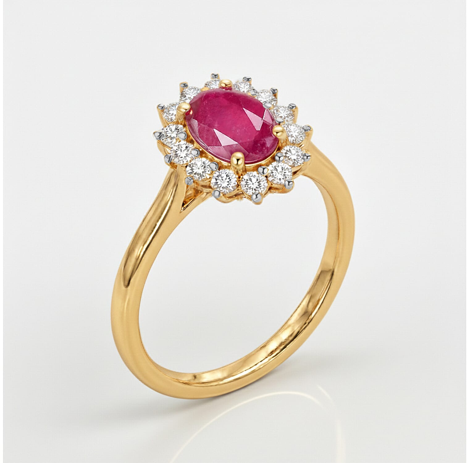 Princess Diana Inspired Ruby (FF) July Birthstone Halo Ring in Sterling Silver with 18K Vermeil Yellow Gold 7442293 9