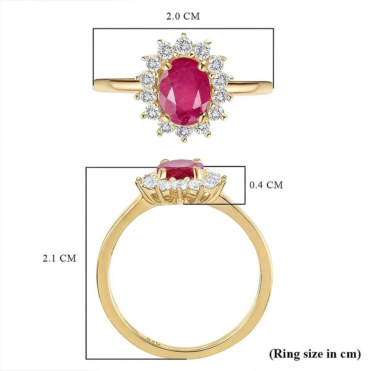 Princess Diana Inspired Ruby (FF) July Birthstone Halo Ring in Sterling Silver with 18K Vermeil Yellow Gold 7442293 10