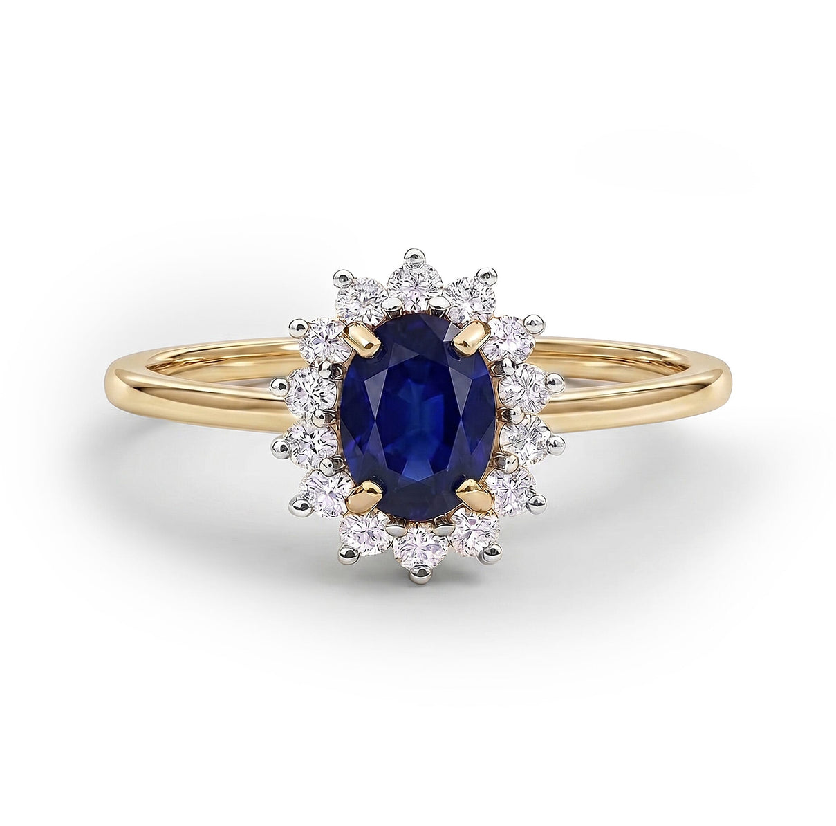 Princess Diana Inspired Masoala Sapphire (FF) September Birthstone Halo Ring in Sterling Silver with 18K Vermeil Yellow Gold 7442339 0