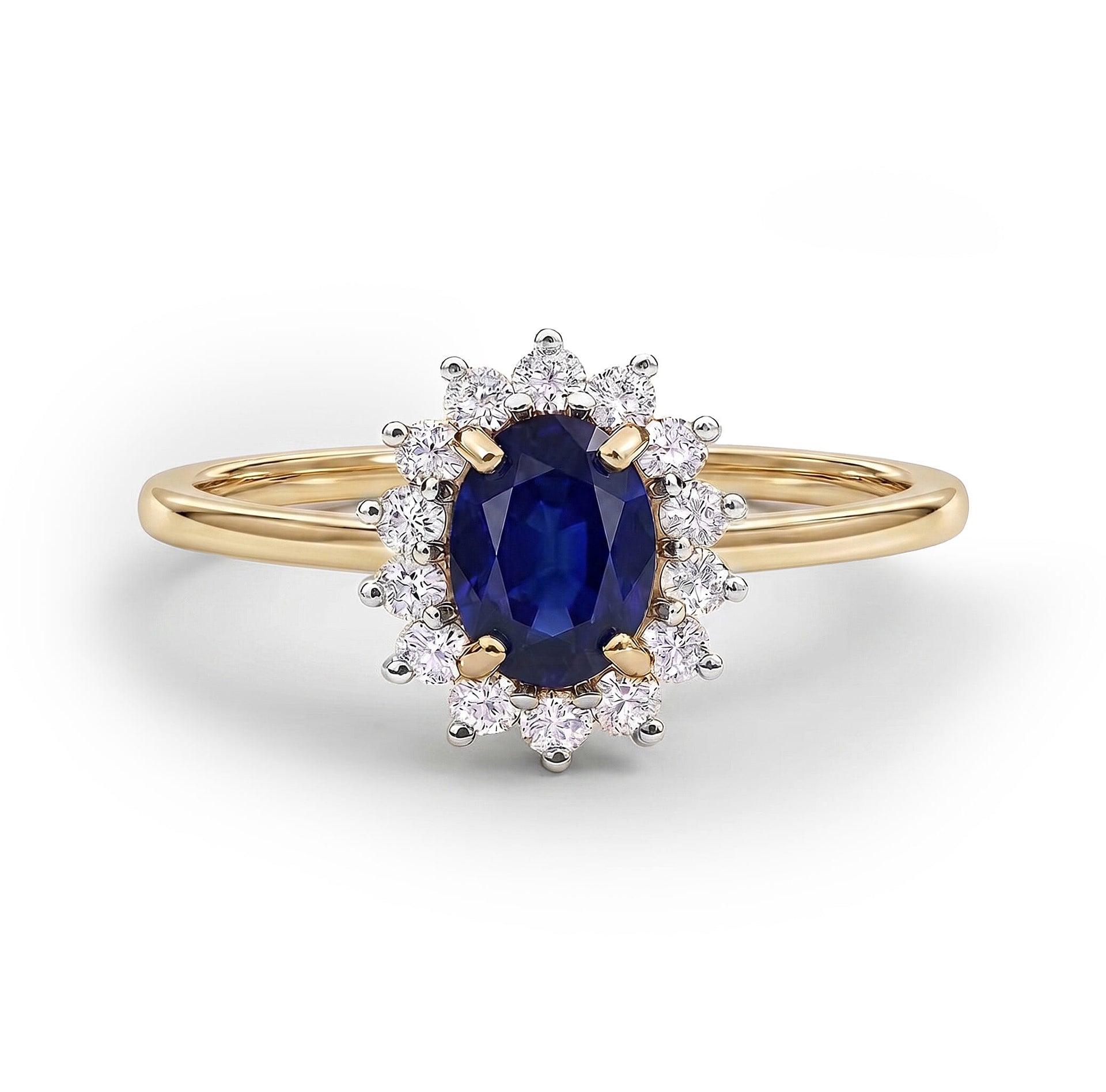 Princess Diana Inspired Masoala Sapphire (FF) September Birthstone Halo Ring in Sterling Silver with 18K Vermeil Yellow Gold 7442339 0