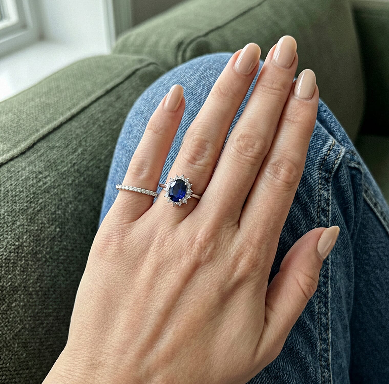 Princess Diana Inspired Masoala Sapphire (FF) September Birthstone Halo Ring in Sterling Silver with Platinum Plating 7442351 5