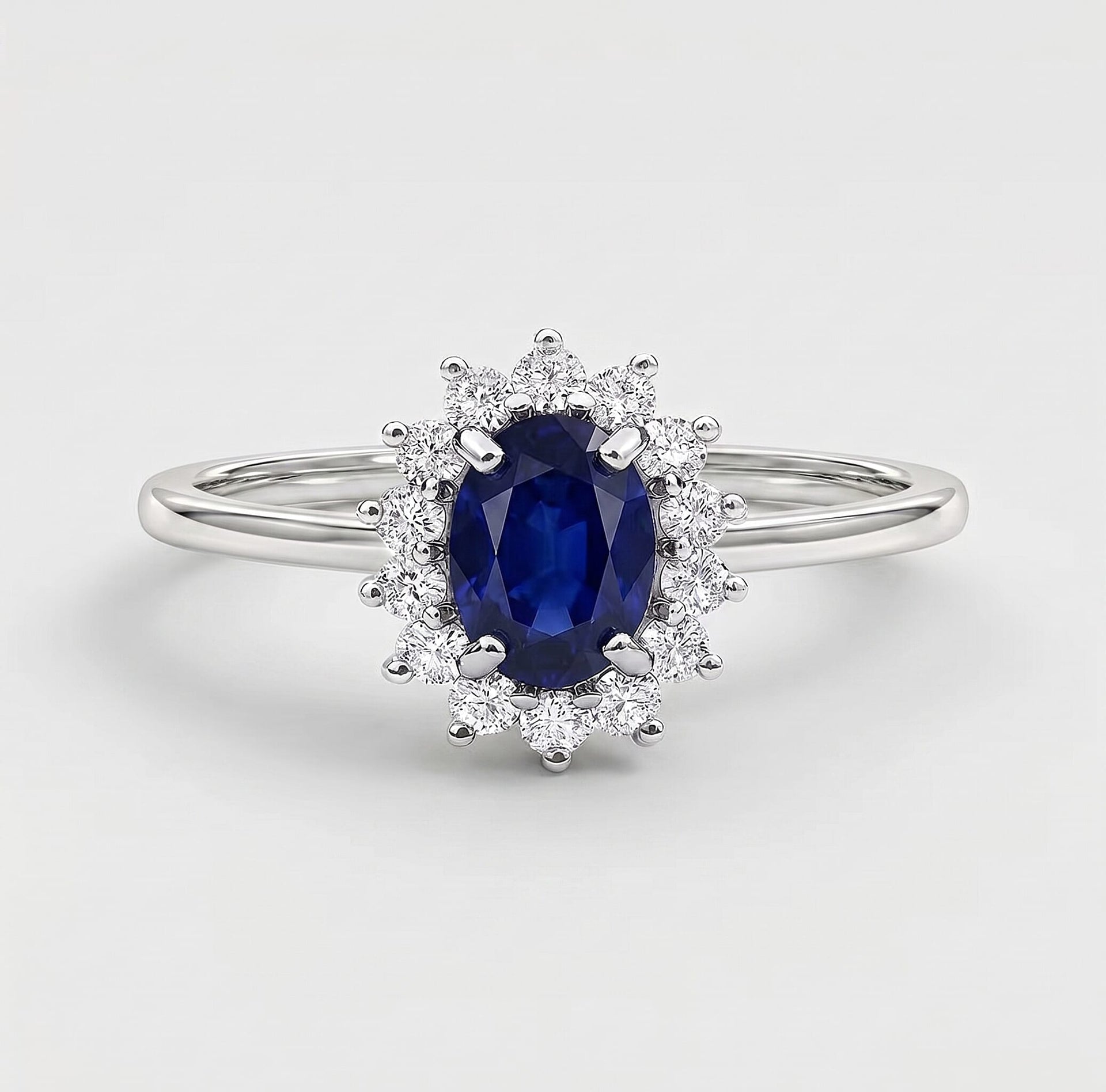 Princess Diana Inspired Masoala Sapphire (FF) September Birthstone Halo Ring in Sterling Silver with Platinum Plating 7442359 0