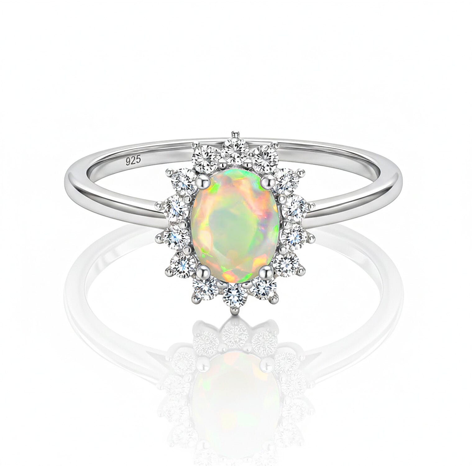 Princess Diana Inspired Ethiopian Welo Opal October Birthstone Halo Ring in Sterling Silver with Platinum Plating 7442396 0