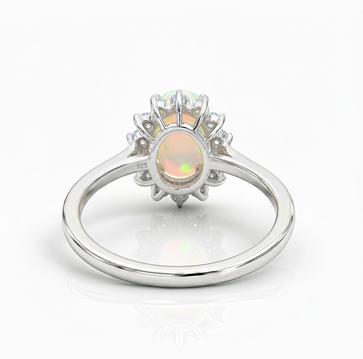 Princess Diana Inspired Ethiopian Welo Opal October Birthstone Halo Ring in Sterling Silver with Platinum Plating 7442396 8