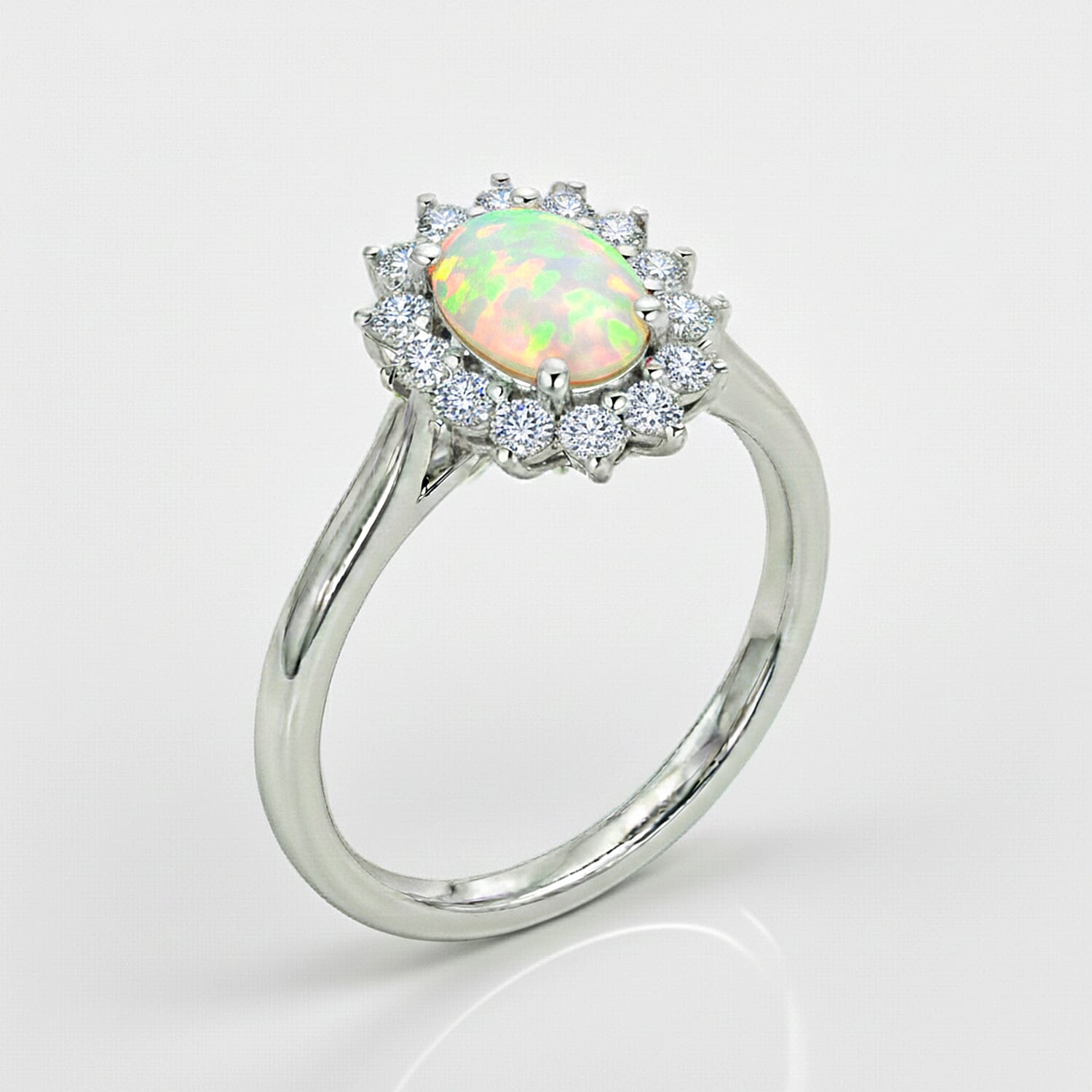 Princess Diana Inspired Ethiopian Welo Opal October Birthstone Halo Ring in Sterling Silver with Platinum Plating 7442396 9
