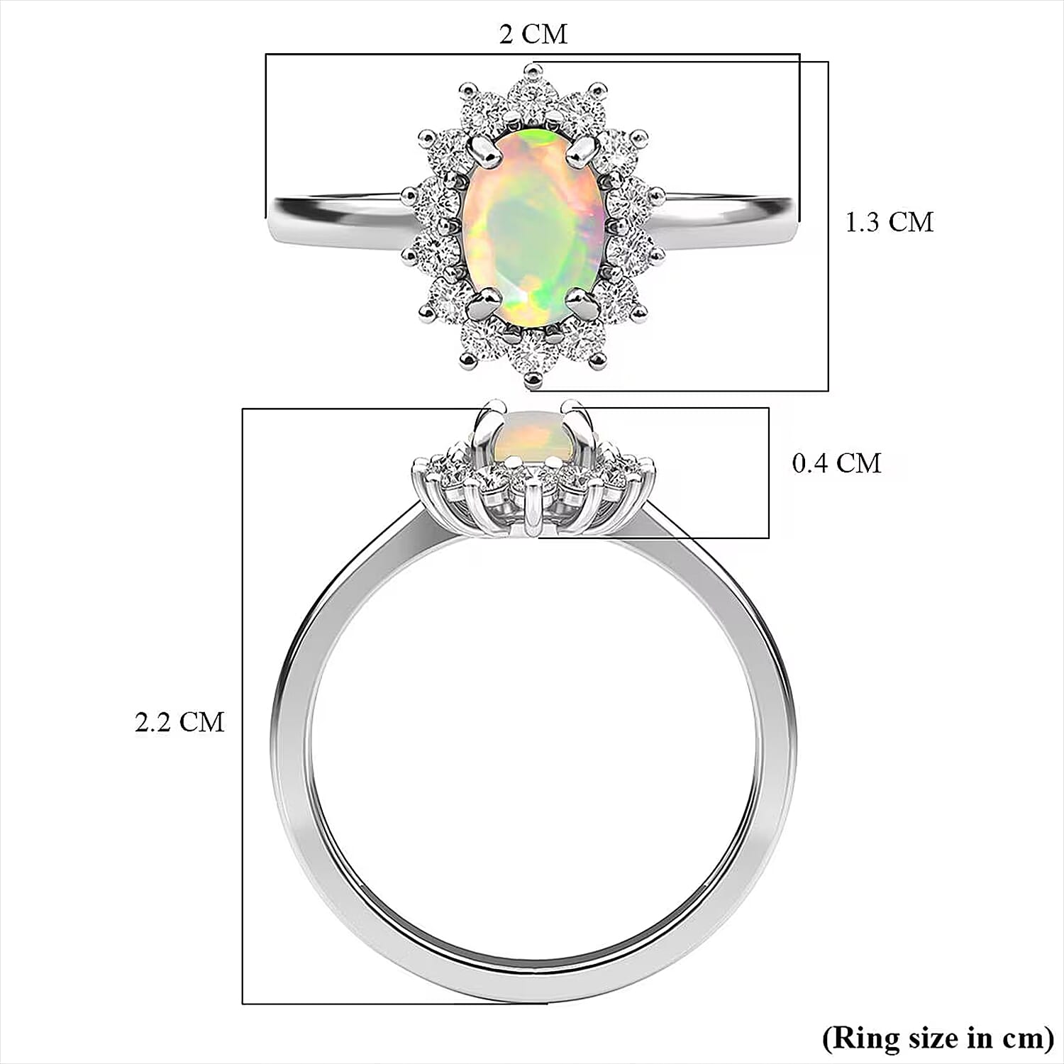 Princess Diana Inspired Ethiopian Welo Opal October Birthstone Halo Ring in Sterling Silver with Platinum Plating 7442396 10