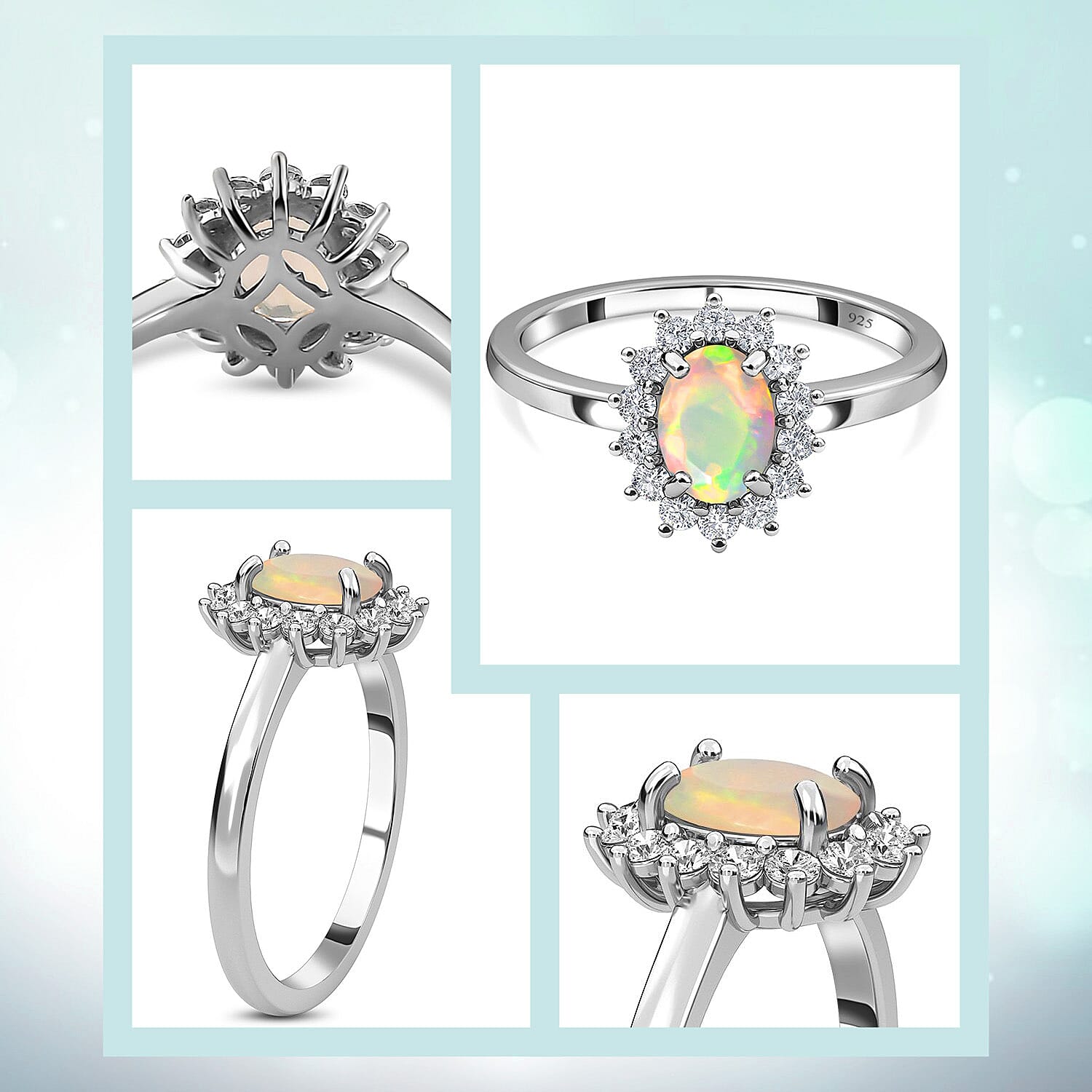 Princess Diana Inspired Ethiopian Welo Opal October Birthstone Halo Ring in Sterling Silver with Platinum Plating 7442404 6