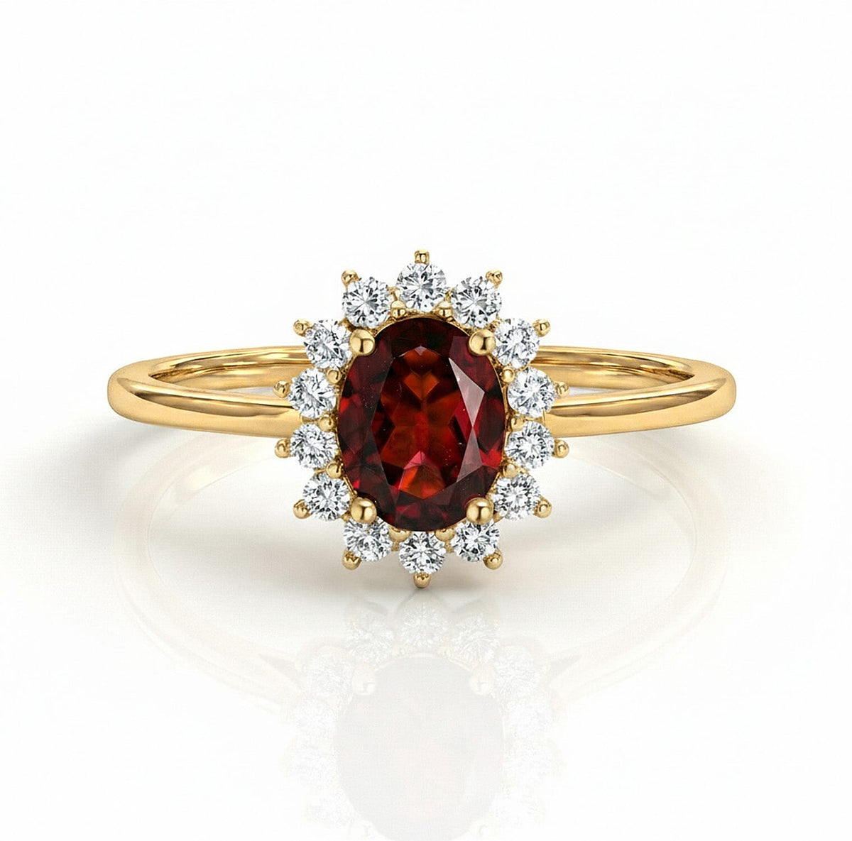 Princess Diana Inspired Mozambique Garnet January Birthstone Halo Ring in Sterling Silver with 18K Vermeil Yellow Gold 7442544 0