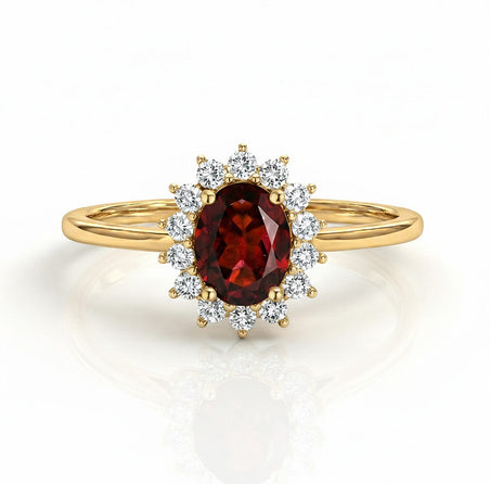 Princess Diana Inspired Mozambique Garnet January Birthstone Halo Ring in Sterling Silver with 18K Vermeil Yellow Gold 7442544 1