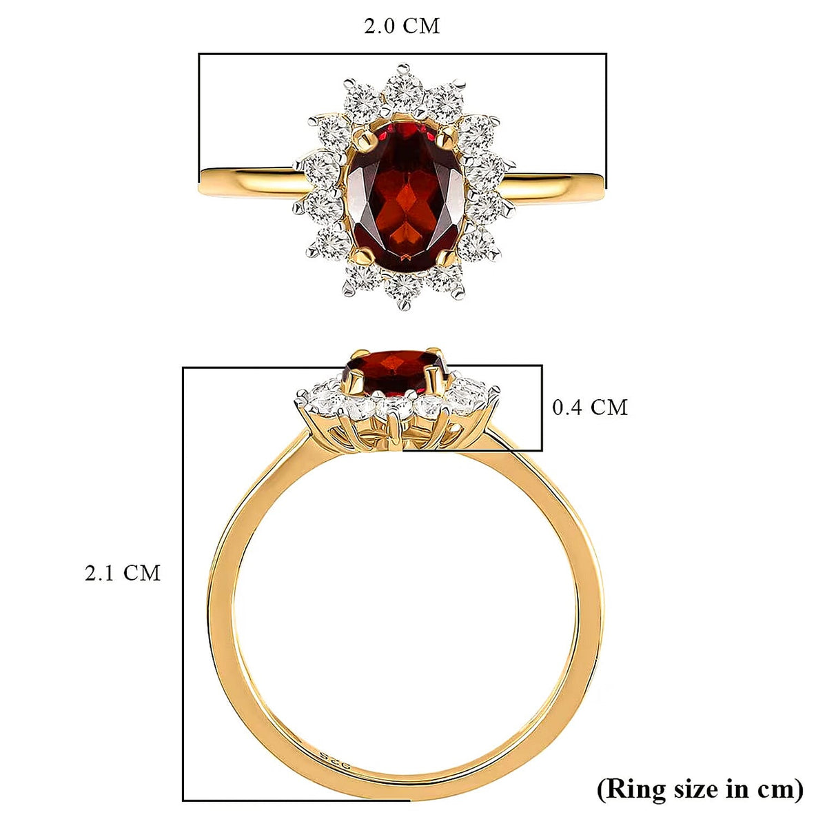 Princess Diana Inspired Mozambique Garnet January Birthstone Halo Ring in Sterling Silver with 18K Vermeil Yellow Gold 7442544 6